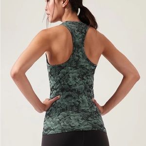 Athleta Momentum Seamless Tank Workout Top Grey/Dusty Teal Floral Sz Large